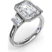 Bezel Set Emerald Cut Engagement Ring Setting with Straight Baguette Side Stones - 0.21 Carat Total Side Stone Weight by Fana