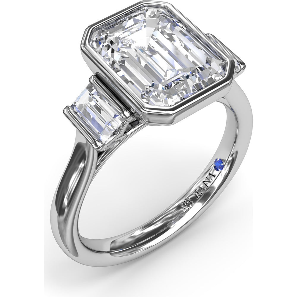 Bezel Set Emerald Cut Engagement Ring Setting with Straight Baguette Side Stones - 0.21 Carat Total Side Stone Weight by Fana