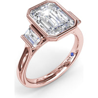 Bezel Set Emerald Cut Engagement Ring Setting with Straight Baguette Side Stones - 0.21 Carat Total Side Stone Weight by Fana