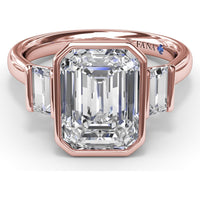 Bezel Set Emerald Cut Engagement Ring Setting with Straight Baguette Side Stones - 0.21 Carat Total Side Stone Weight by Fana