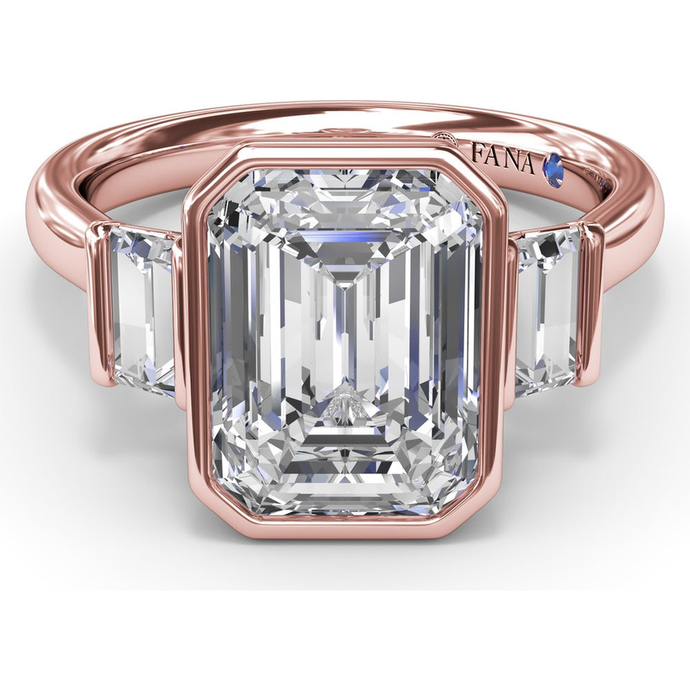 Bezel Set Emerald Cut Engagement Ring Setting with Straight Baguette Side Stones - 0.21 Carat Total Side Stone Weight by Fana