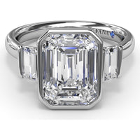 Bezel Set Emerald Cut Engagement Ring Setting with Straight Baguette Side Stones - 0.21 Carat Total Side Stone Weight by Fana