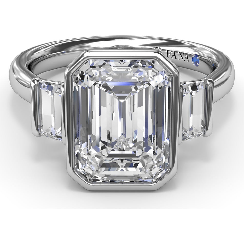Bezel Set Emerald Cut Engagement Ring Setting with Straight Baguette Side Stones - 0.21 Carat Total Side Stone Weight by Fana