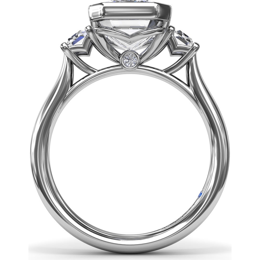 Bezel Set Emerald Cut Engagement Ring Setting with Straight Baguette Side Stones - 0.21 Carat Total Side Stone Weight by Fana