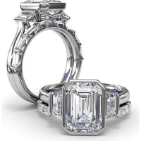 Bezel Set Emerald Cut Engagement Ring Setting with Straight Baguette Side Stones - 0.21 Carat Total Side Stone Weight by Fana