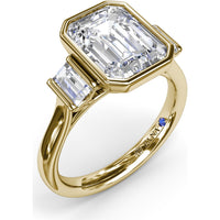 Bezel Set Emerald Cut Engagement Ring Setting with Straight Baguette Side Stones - 0.21 Carat Total Side Stone Weight by Fana