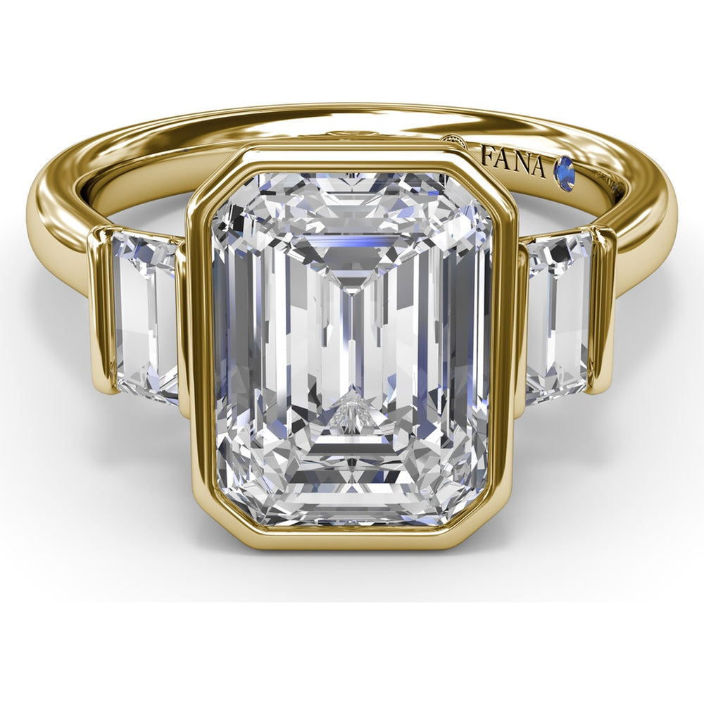 Bezel Set Emerald Cut Engagement Ring Setting with Straight Baguette Side Stones - 0.21 Carat Total Side Stone Weight by Fana