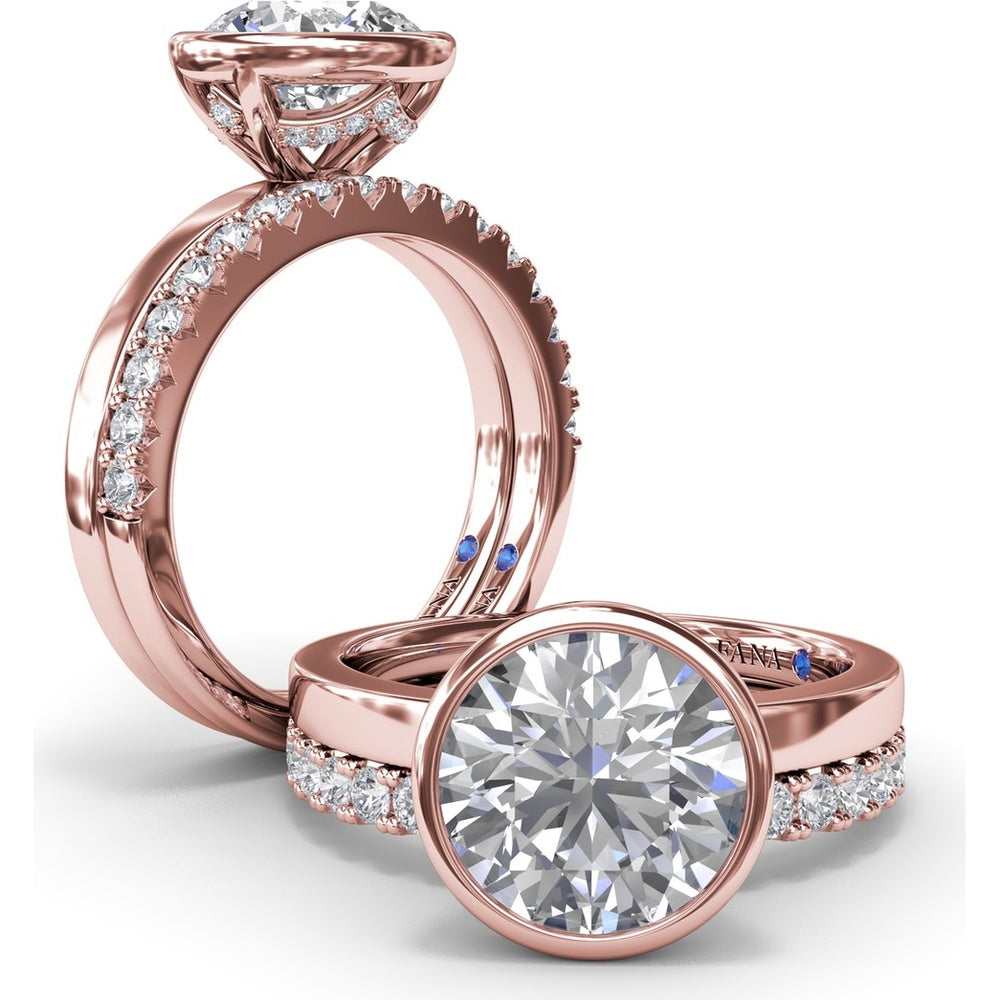 Bezel-Set Engagement Ring Setting with Hidden Halo and Peek-a-Boo Diamond by Fana - 0.10 Carat Total Diamond Weight