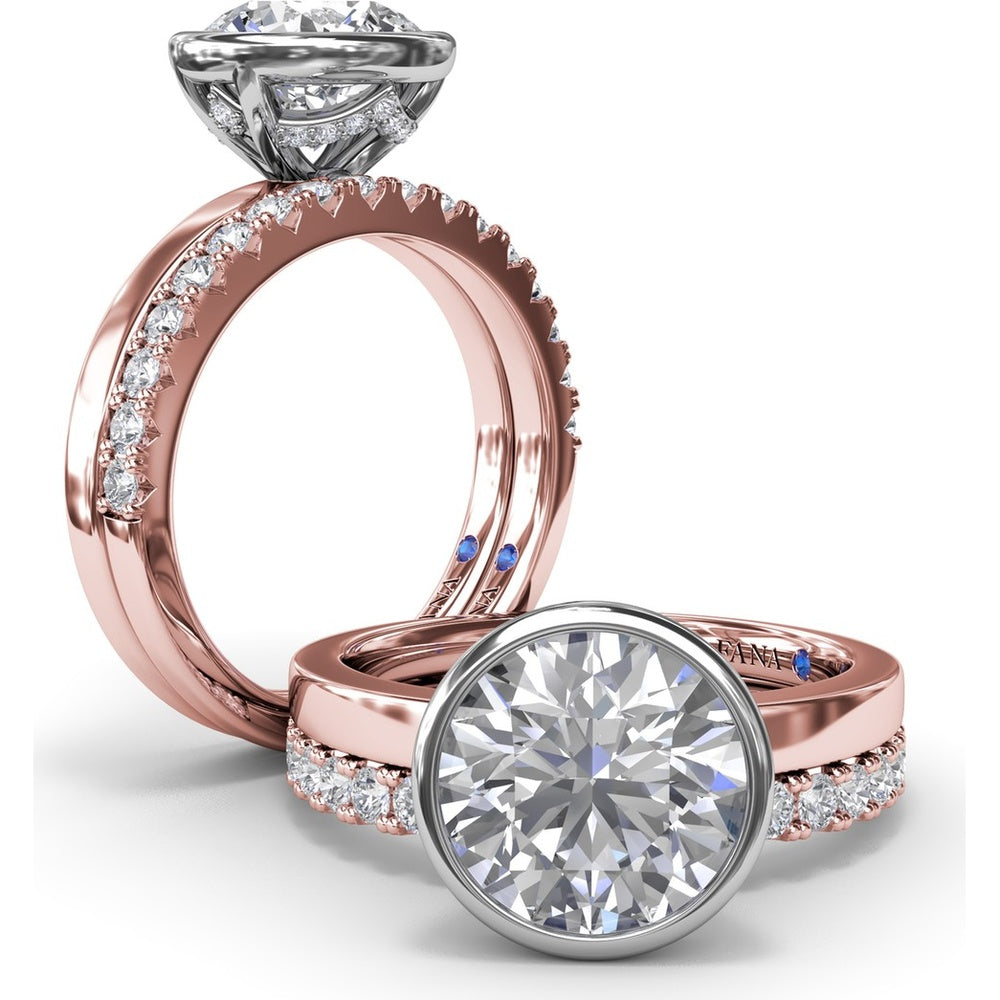 Bezel-Set Engagement Ring Setting with Hidden Halo and Peek-a-Boo Diamond by Fana - 0.10 Carat Total Diamond Weight