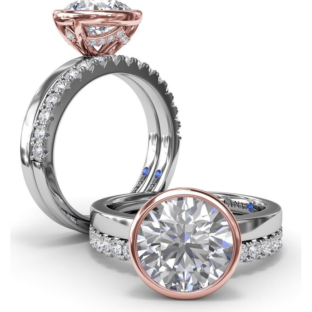 Bezel-Set Engagement Ring Setting with Hidden Halo and Peek-a-Boo Diamond by Fana - 0.10 Carat Total Diamond Weight