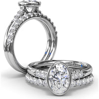 Bezel Set Engagement Ring Setting with Pavé Side Diamonds and Split Shank by Fana - 0.16 Carat Total Diamond Weight