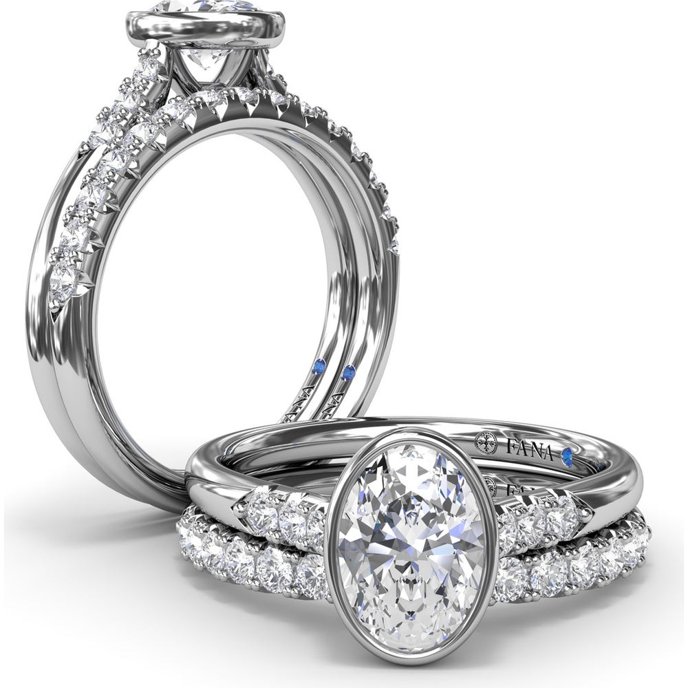 Bezel Set Engagement Ring Setting with Pavé Side Diamonds and Split Shank by Fana - 0.16 Carat Total Diamond Weight
