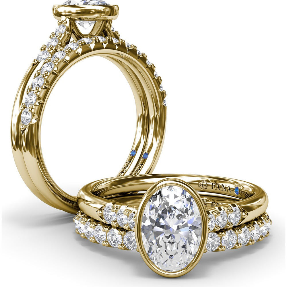Bezel Set Engagement Ring Setting with Pavé Side Diamonds and Split Shank by Fana - 0.16 Carat Total Diamond Weight