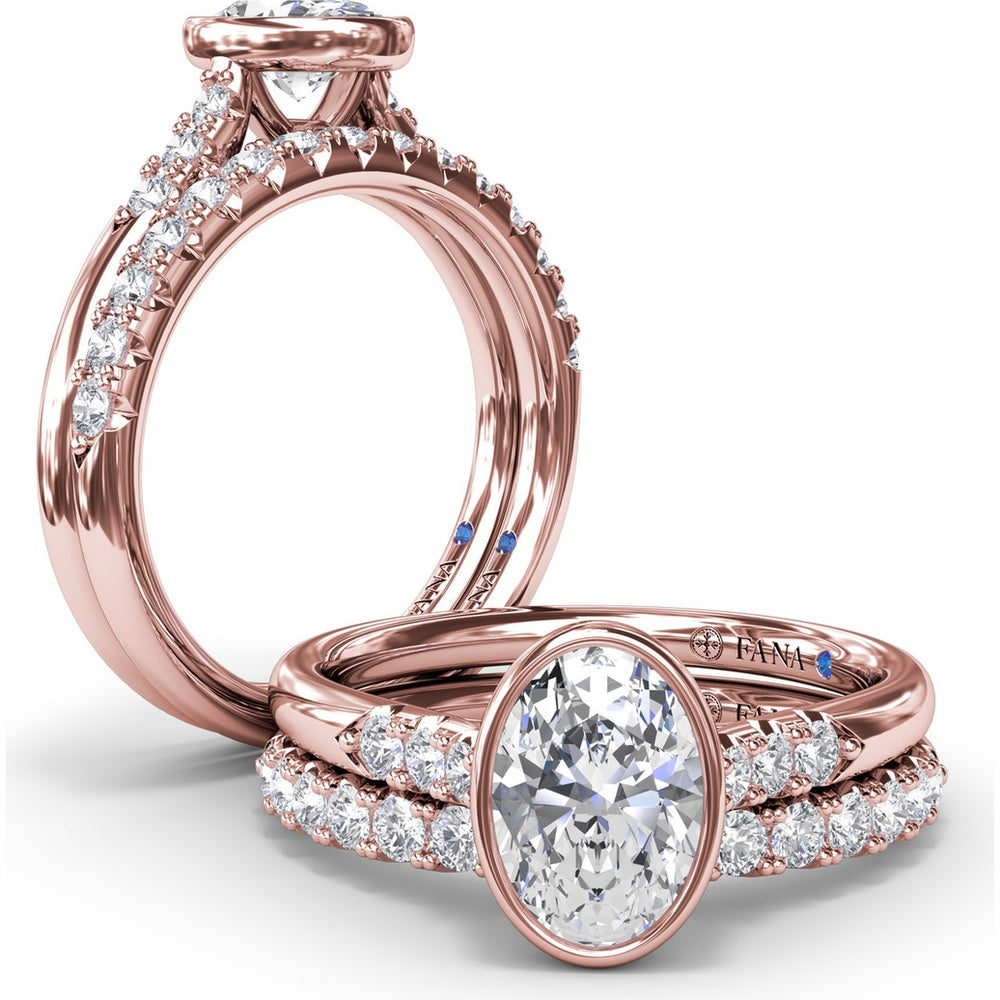 Bezel Set Engagement Ring Setting with Pavé Side Diamonds and Split Shank by Fana - 0.16 Carat Total Diamond Weight