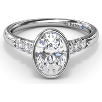 Bezel Set Engagement Ring Setting with Pavé Side Diamonds and Split Shank by Fana - 0.16 Carat Total Diamond Weight