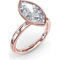 Bezel Set Marquise Cut Diamond Engagement Ring Setting with Flush Set Diamond Band by Fana - 0.27 Carat Total Diamond Weight
