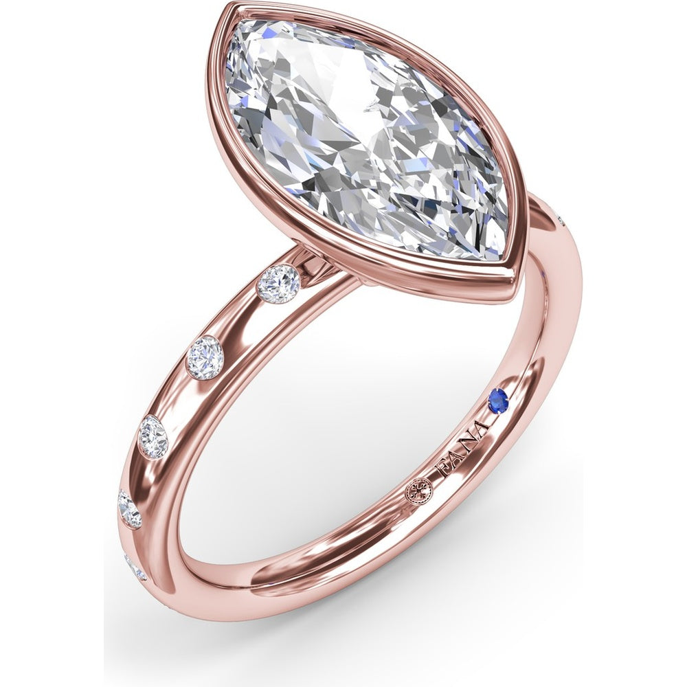 Bezel Set Marquise Cut Diamond Engagement Ring Setting with Flush Set Diamond Band by Fana - 0.27 Carat Total Diamond Weight