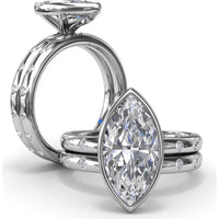 Bezel Set Marquise Cut Diamond Engagement Ring Setting with Flush Set Diamond Band by Fana - 0.27 Carat Total Diamond Weight