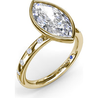 Bezel Set Marquise Cut Diamond Engagement Ring Setting with Flush Set Diamond Band by Fana - 0.27 Carat Total Diamond Weight