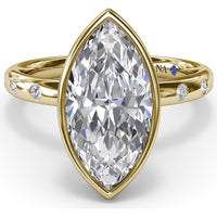 Bezel Set Marquise Cut Diamond Engagement Ring Setting with Flush Set Diamond Band by Fana - 0.27 Carat Total Diamond Weight
