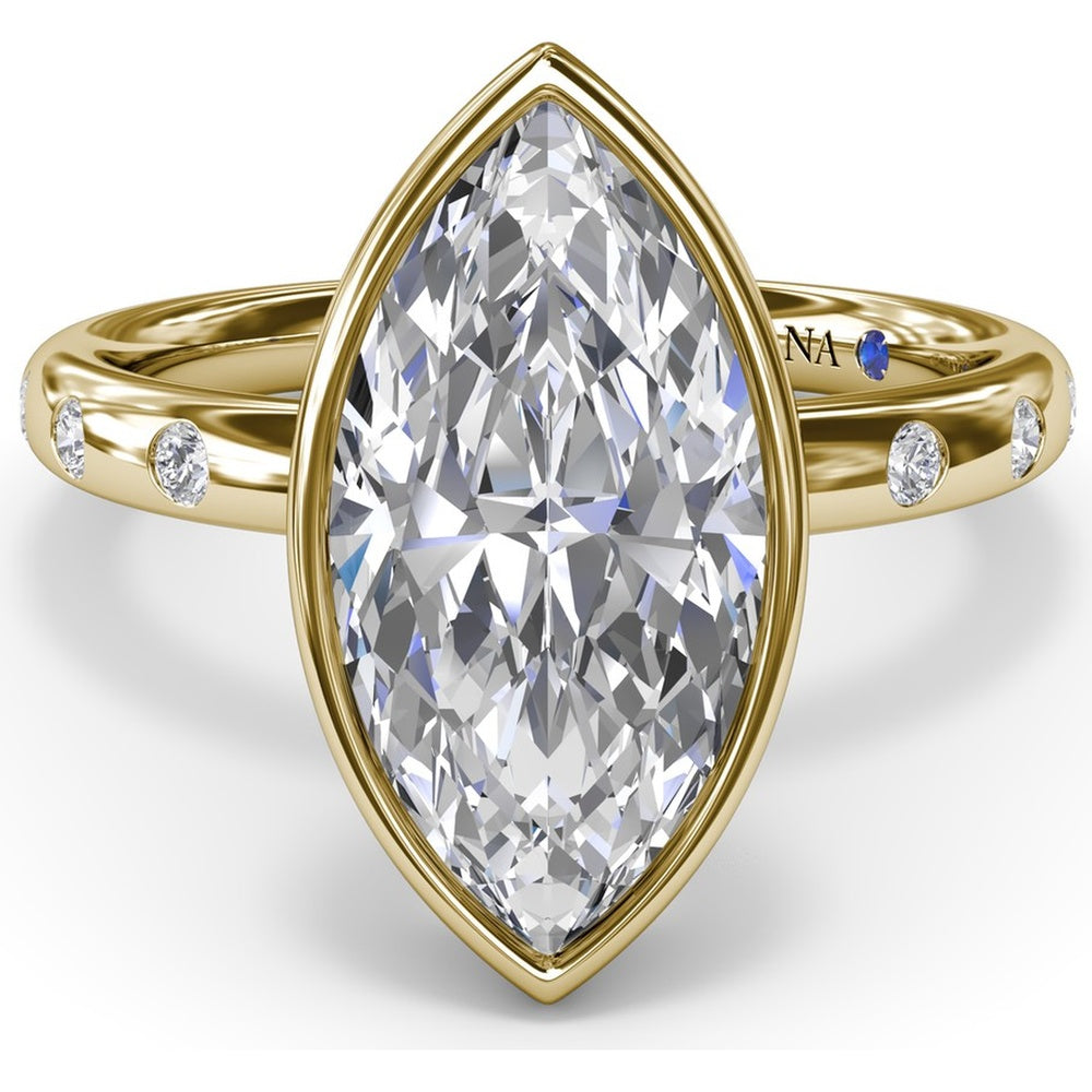 Bezel Set Marquise Cut Diamond Engagement Ring Setting with Flush Set Diamond Band by Fana - 0.27 Carat Total Diamond Weight