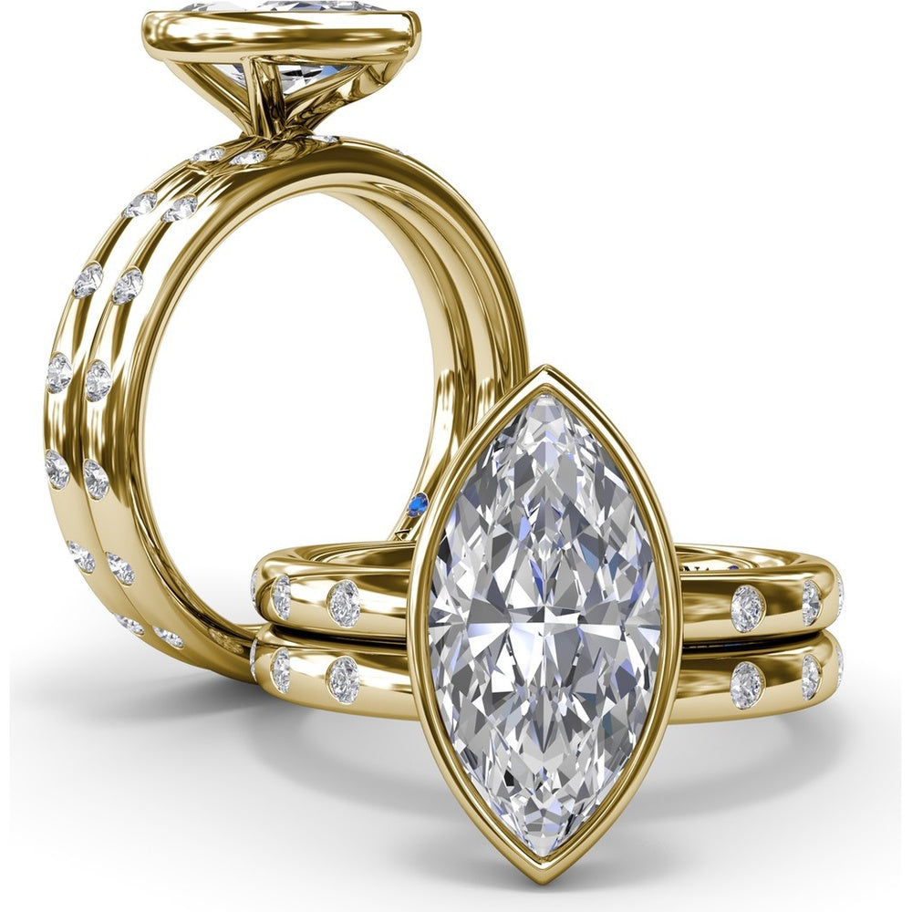 Bezel Set Marquise Cut Diamond Engagement Ring Setting with Flush Set Diamond Band by Fana - 0.27 Carat Total Diamond Weight