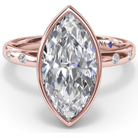 Bezel Set Marquise Cut Diamond Engagement Ring Setting with Flush Set Diamond Band by Fana - 0.27 Carat Total Diamond Weight
