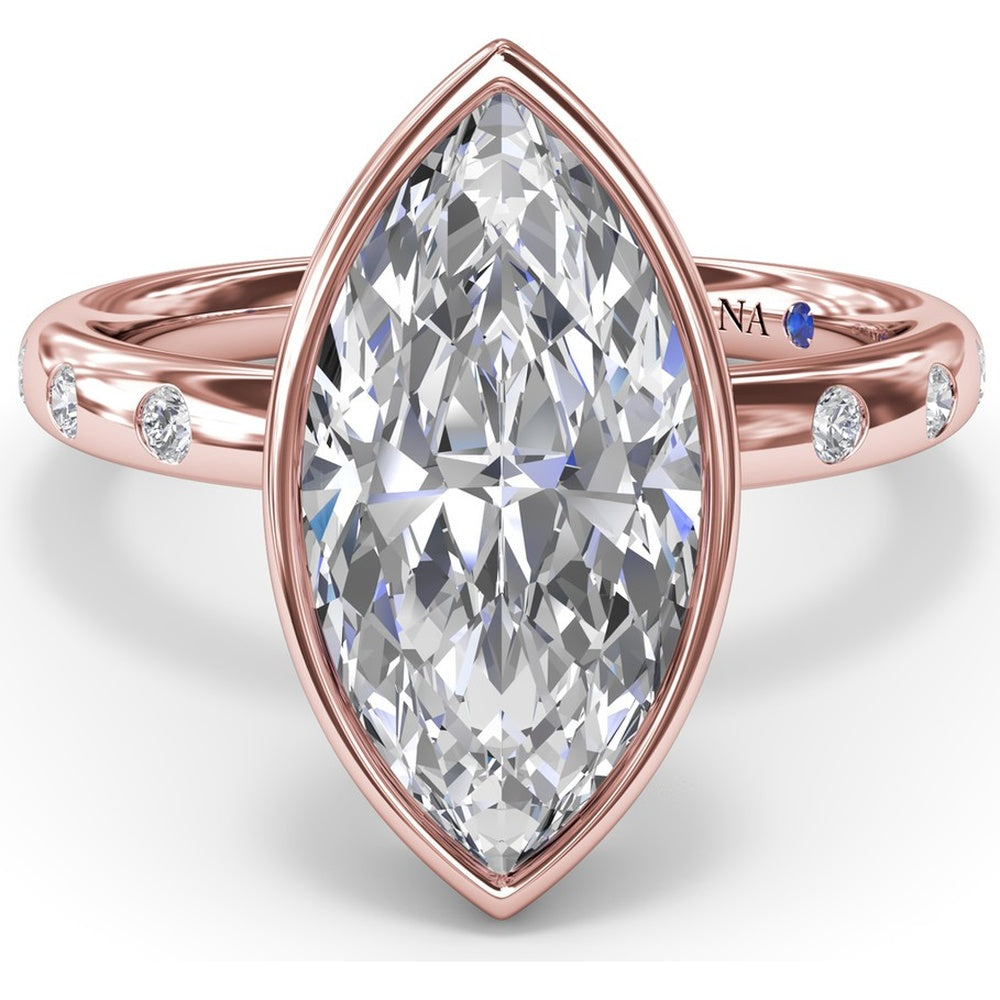 Bezel Set Marquise Cut Diamond Engagement Ring Setting with Flush Set Diamond Band by Fana - 0.27 Carat Total Diamond Weight