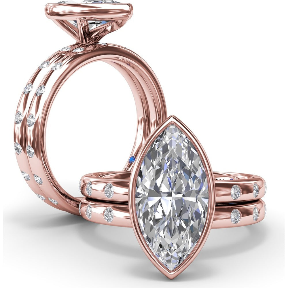 Bezel Set Marquise Cut Diamond Engagement Ring Setting with Flush Set Diamond Band by Fana - 0.27 Carat Total Diamond Weight