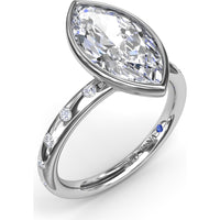 Bezel Set Marquise Cut Diamond Engagement Ring Setting with Flush Set Diamond Band by Fana - 0.27 Carat Total Diamond Weight