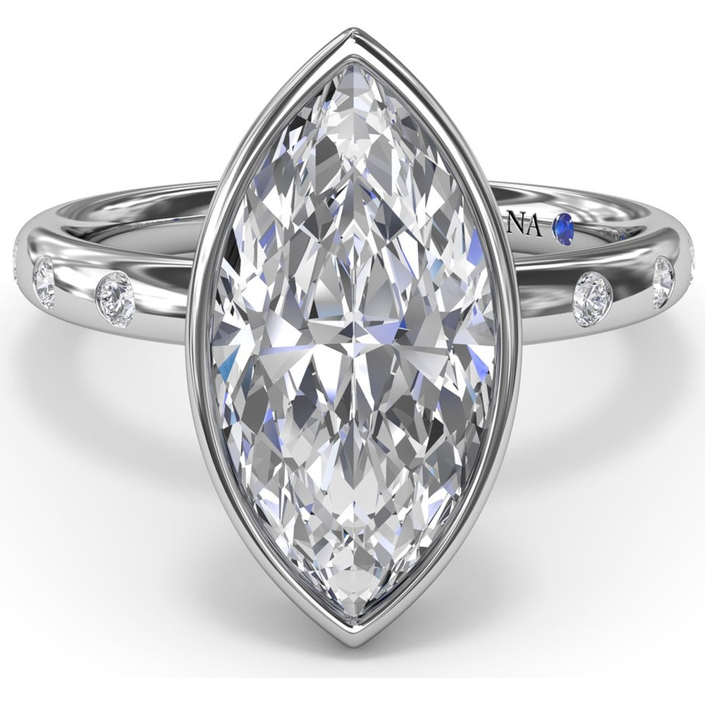 Bezel Set Marquise Cut Diamond Engagement Ring Setting with Flush Set Diamond Band by Fana - 0.27 Carat Total Diamond Weight