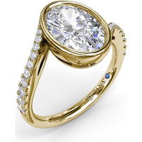 Bezel Set Oval Bypass Engagement Ring Setting with Pavé Diamond Band by Fana