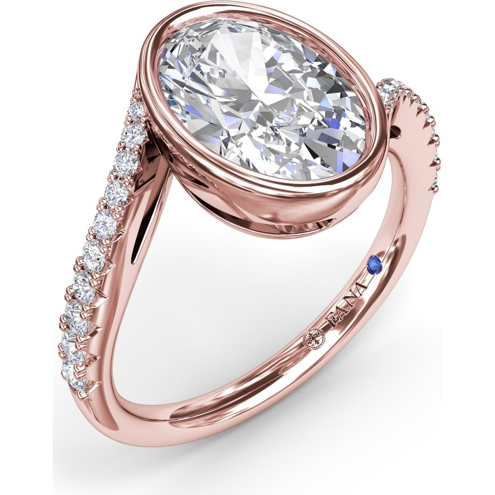 Bezel Set Oval Bypass Engagement Ring Setting with Pavé Diamond Band by Fana