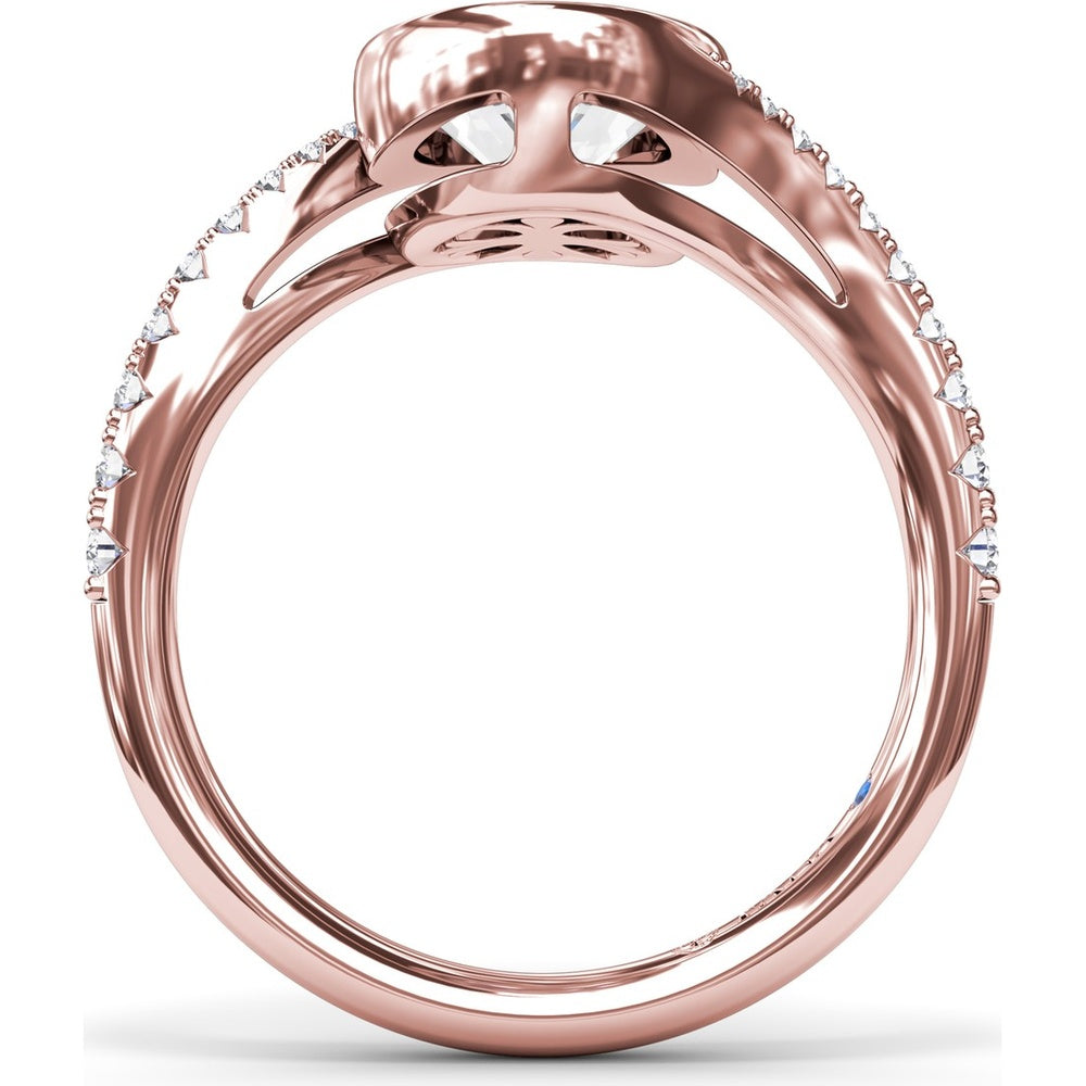 Bezel Set Oval Bypass Engagement Ring Setting with Pavé Diamond Band by Fana