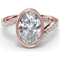 Bezel Set Oval Bypass Engagement Ring Setting with Pavé Diamond Band by Fana