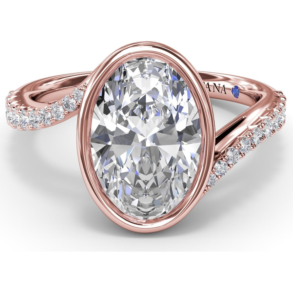 Bezel Set Oval Bypass Engagement Ring Setting with Pavé Diamond Band by Fana