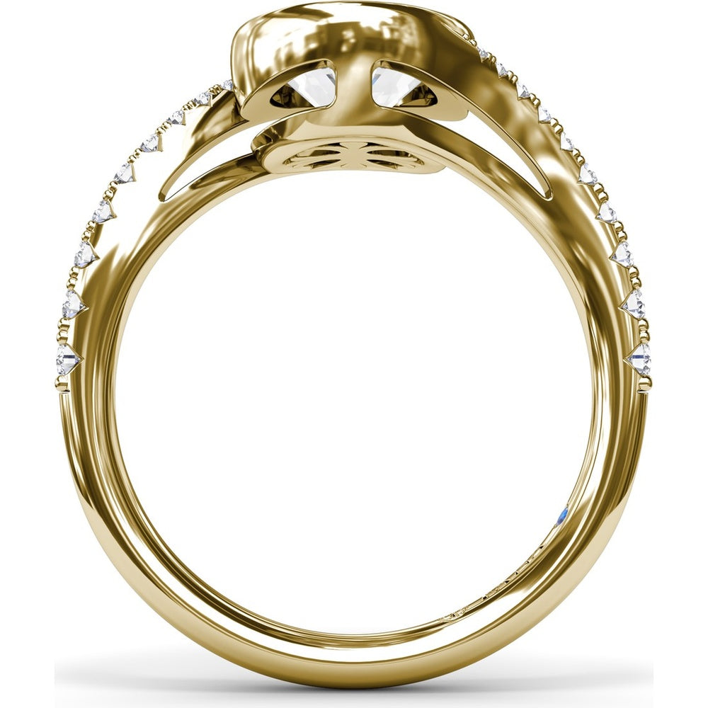 Bezel Set Oval Bypass Engagement Ring Setting with Pavé Diamond Band by Fana
