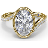 Bezel Set Oval Bypass Engagement Ring Setting with Pavé Diamond Band by Fana