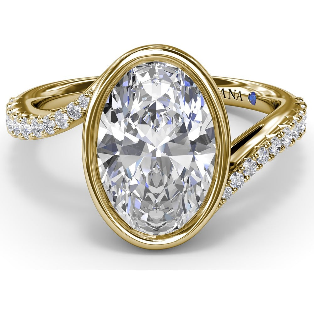 Bezel Set Oval Bypass Engagement Ring Setting with Pavé Diamond Band by Fana