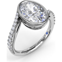 Bezel Set Oval Bypass Engagement Ring Setting with Pavé Diamond Band by Fana