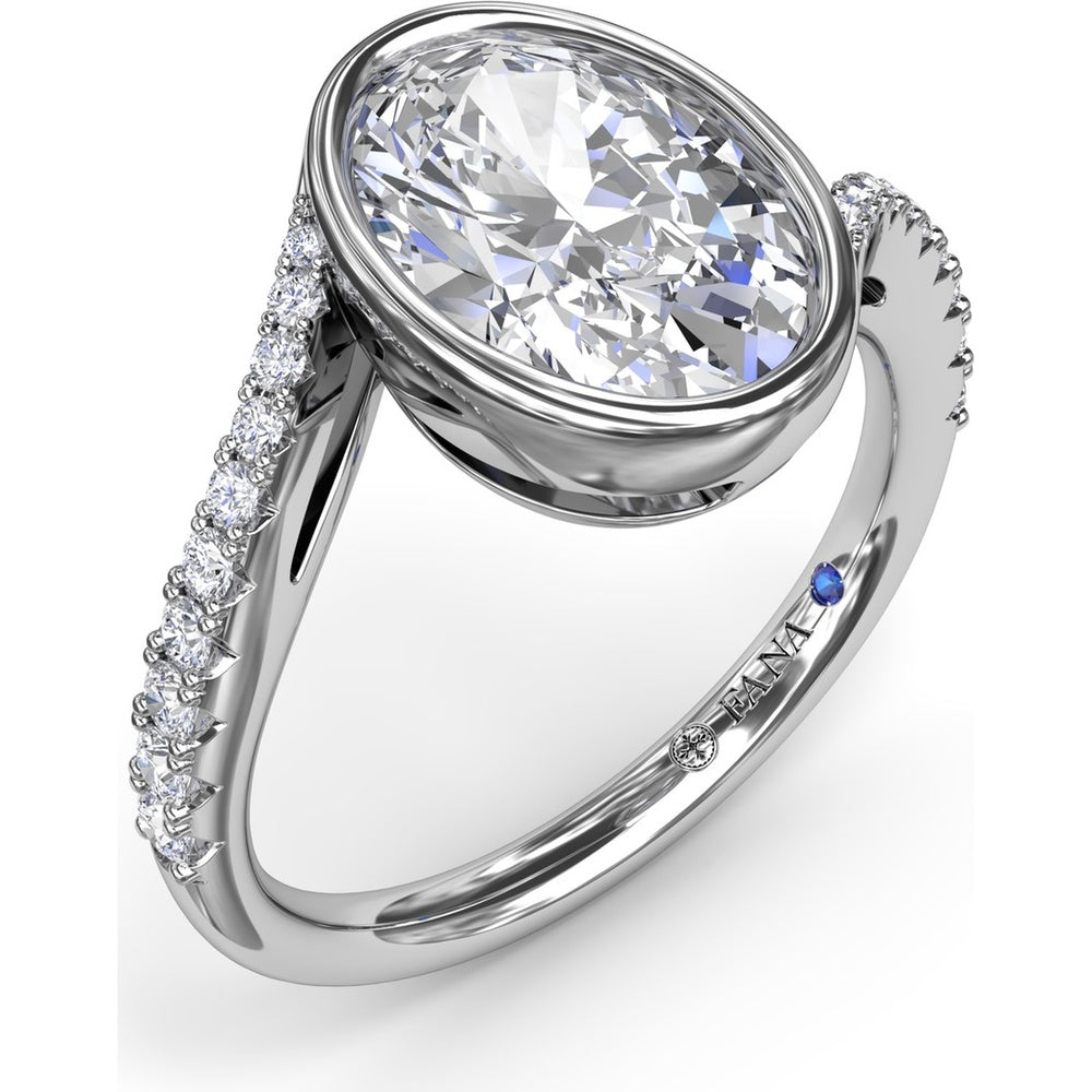 Bezel Set Oval Bypass Engagement Ring Setting with Pavé Diamond Band by Fana