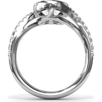 Bezel Set Oval Bypass Engagement Ring Setting with Pavé Diamond Band by Fana