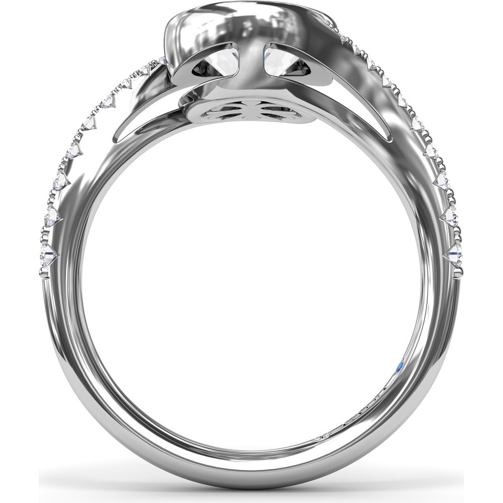 Bezel Set Oval Bypass Engagement Ring Setting with Pavé Diamond Band by Fana