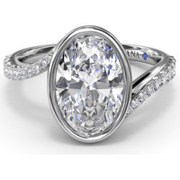 Bezel Set Oval Bypass Engagement Ring Setting with Pavé Diamond Band by Fana