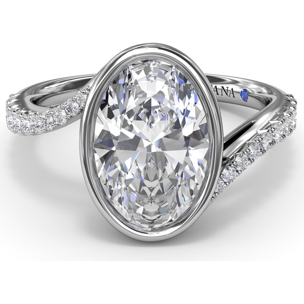Bezel Set Oval Bypass Engagement Ring Setting with Pavé Diamond Band by Fana