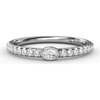 Bezel-Set Oval Center Diamond Band with Pavé Round Diamonds by Fana - 0.36 Carat Total Diamond Weight