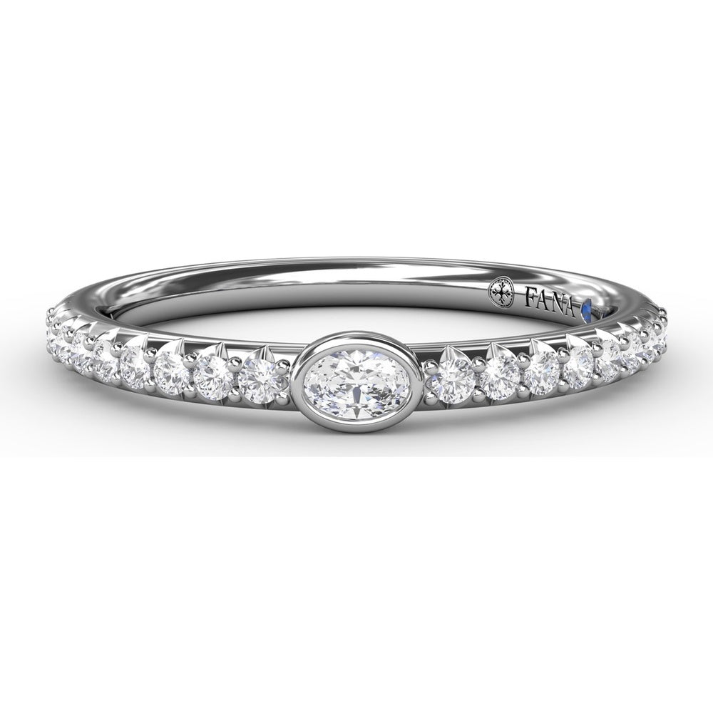 Bezel-Set Oval Center Diamond Band with Pavé Round Diamonds by Fana - 0.36 Carat Total Diamond Weight