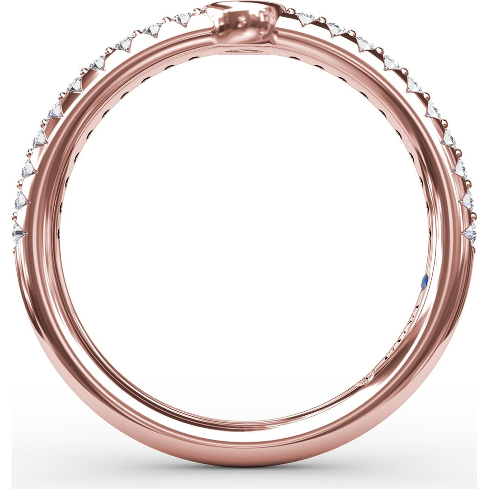 Bezel-Set Oval Center Diamond Band with Pavé Round Diamonds by Fana - 0.36 Carat Total Diamond Weight