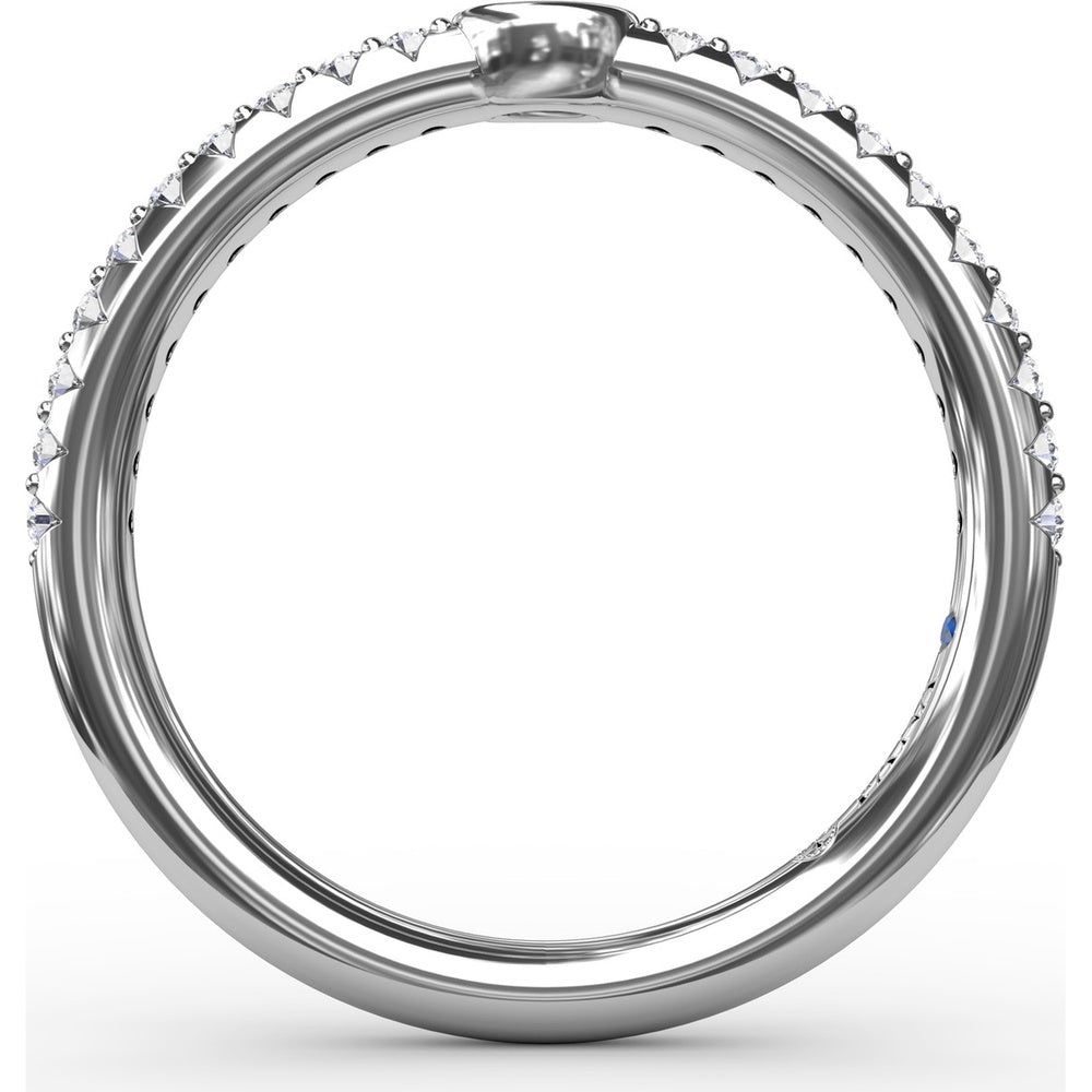 Bezel-Set Oval Center Diamond Band with Pavé Round Diamonds by Fana - 0.36 Carat Total Diamond Weight