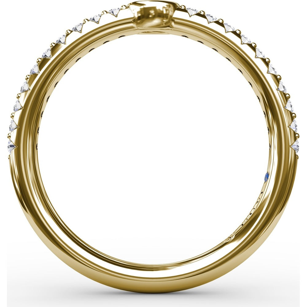 Bezel-Set Oval Center Diamond Band with Pavé Round Diamonds by Fana - 0.36 Carat Total Diamond Weight